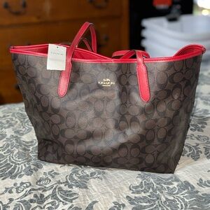 Coach Brown and Red Tote Bag